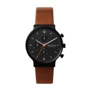 Moderne Chronograaf Leren Horloge Zwart Skagen , Black , Heren