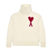 Intarsia Logo Gebreide Trui Ami Paris , White , Heren