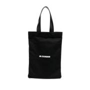 Zwarte katoenen en linnen tote tas Jil Sander , Black , Unisex