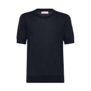 Navy Blauw Katoen-Zijde Blend T-Shirt Brunello Cucinelli , Blue , Here...