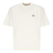 Ivoor Katoenen T-shirt met Logopatch Stone Island , Beige , Heren