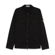 Zwarte Rits Shirt met Zakken Stone Island , Black , Heren