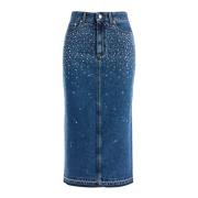 Denim Midi Rok met Strass Alessandra Rich , Blue , Dames