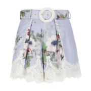 Lichtblauwe Linnen Bloemen Kant Shorts Zimmermann , Multicolor , Dames