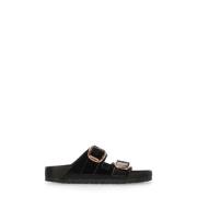 Zwarte Suède Leren Slipper met Banden Birkenstock , Black , Dames