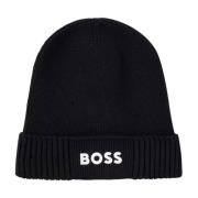 Zwarte Gebreide Muts - Stijlvol Ontwerp Hugo Boss , Blue , Heren