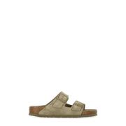 Groene Suède Leren Pantoffels Sandalen Birkenstock , Beige , Dames