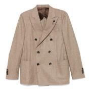 Wol/Kasjmier Double-Breasted Blazer Lardini , Beige , Heren