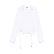 Witte Vetersluiting V-hals Shirt Mugler , White , Dames