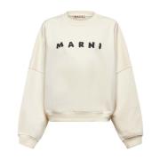 Scribbled Logo Ivoor Katoenen Trui Marni , White , Dames