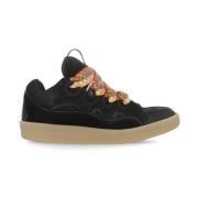 Zwarte Leren Sneakers met Herringbone Patroon Lanvin , Black , Dames