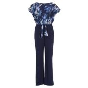 Gedrukte Satijnen Top Jumpsuit Swing , Blue , Dames