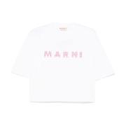 Wit Logo Rood Geruite T-shirt Marni , White , Dames