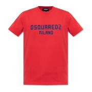 T-shirt met logo en fluweelachtige afwerking Dsquared2 , Red , Heren