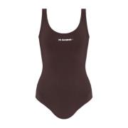 Badpak met logo Jil Sander , Brown , Dames