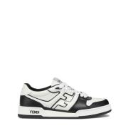 Zwarte Leren Sneakers met Witte Details Fendi , Black , Heren