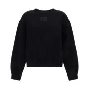 Geribbelde Katoenen Sweatshirt met Logo Alexander Wang , Gray , Dames