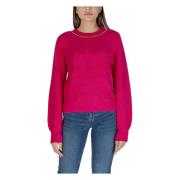 Fuchsia Gebreide Lange Mouw Ronde Hals Only , Pink , Dames