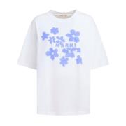 T-shirt met bloemenprint en korte mouwen Marni , White , Dames