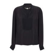 Zwarte Blouse met Ketting Logo Detail Liu Jo , Black , Dames