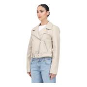 Beige Biker Style Leren Jas Only , Gray , Dames