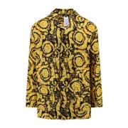 Luxe Gouden Zijden Pyjama Shirt Versace , Multicolor , Heren