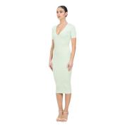 Mintgroene Midi Jurk Geribbelde V-Hals Elisabetta Franchi , Green , Da...