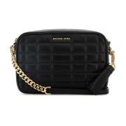 Stijlvolle Zwarte Leren Crossbody Tas Michael Kors , Black , Dames