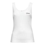 Geborduurd Logo Geribbelde Gebreide Tanktop Chloé , White , Dames