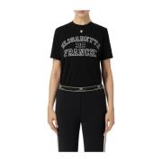 Logo Patch Katoenen T-shirt Elisabetta Franchi , Black , Dames