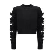 Lace Cut-Out Cropped Sweater Self Portrait , Black , Dames