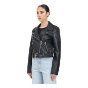 Zwarte Bikerstijl Leren Jas Only , Black , Dames