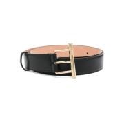 Zwart en Goud Logo Leren Riem Alexander McQueen , Black , Dames