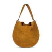 Fluwelen Hobo Tas met Leren Details Isabel Marant , Brown , Dames