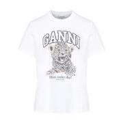 Luipaardprint Relaxte Jersey T-Shirt Ganni , White , Dames