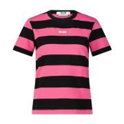 Gestreept Logo T-shirt Msgm , Pink , Dames