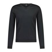 Slim-Fit Wollen Pullover V-Hals Trui Hugo Boss , Black , Heren