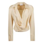 Beige Satijnen Gedrapeerde Blouse Blumarine , Beige , Dames