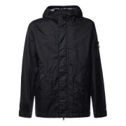 Zwarte Jassen met Capuchon en Zakken Stone Island , Black , Heren