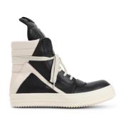 Zwarte Leren Sneakers Luxe Stijl Rick Owens , Black , Heren