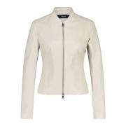 Leren Jas Stevie Rits Ronde Hals Zakken Arma , Beige , Dames