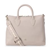 Elegante leren handtas met gouden details Aigner , Beige , Dames