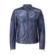 Vintage Leren Jas met Opstaande Kraag Belstaff , Blue , Heren