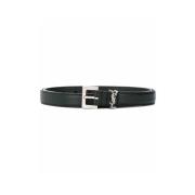 Cassandre Dunne Riem Met Vierkante Gesp Saint Laurent , Black , Dames