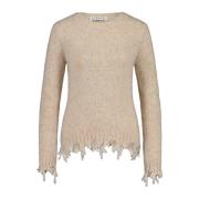 Alpaca Fringe Trui Rosso35 , Beige , Dames