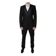 Zwart wollen Slim Fit 3-delig pak Dolce & Gabbana , Black , Heren