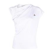 Witte Katoenen Asymmetrische Top Geborduurd Logo Vivienne Westwood , W...