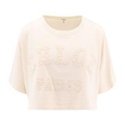 Organische Katoen Logo Patch T-Shirt Chloé , Beige , Dames