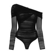 Zwarte Semi-Transparante Top met Twist-detail Mugler , Black , Dames