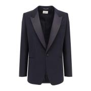 Gecertificeerde wollen blazer met satijnen revers Saint Laurent , Blac...